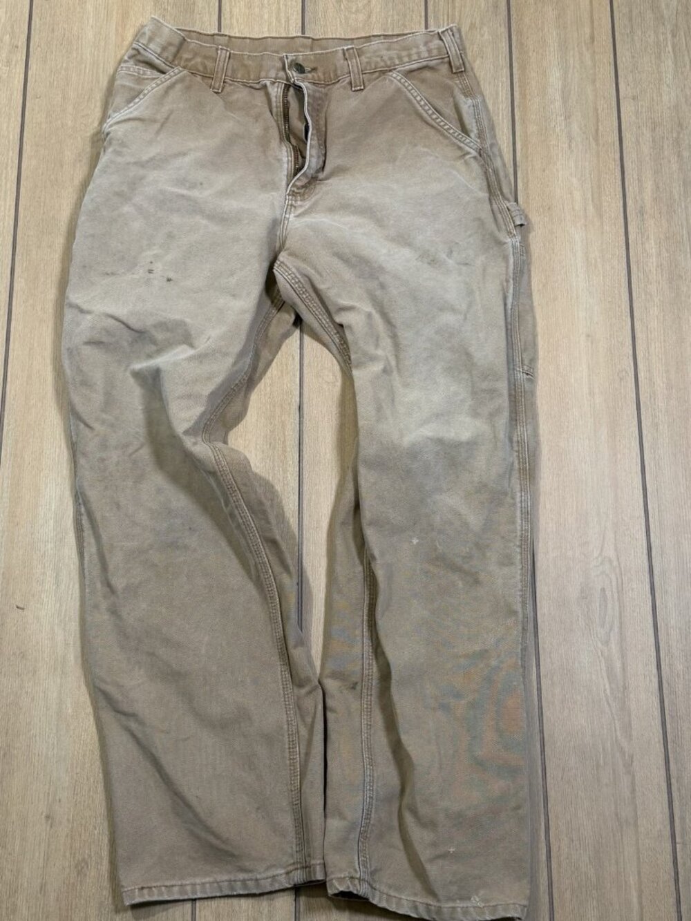 Carhartt carpenter pants faded dark khaki canvas 32x32